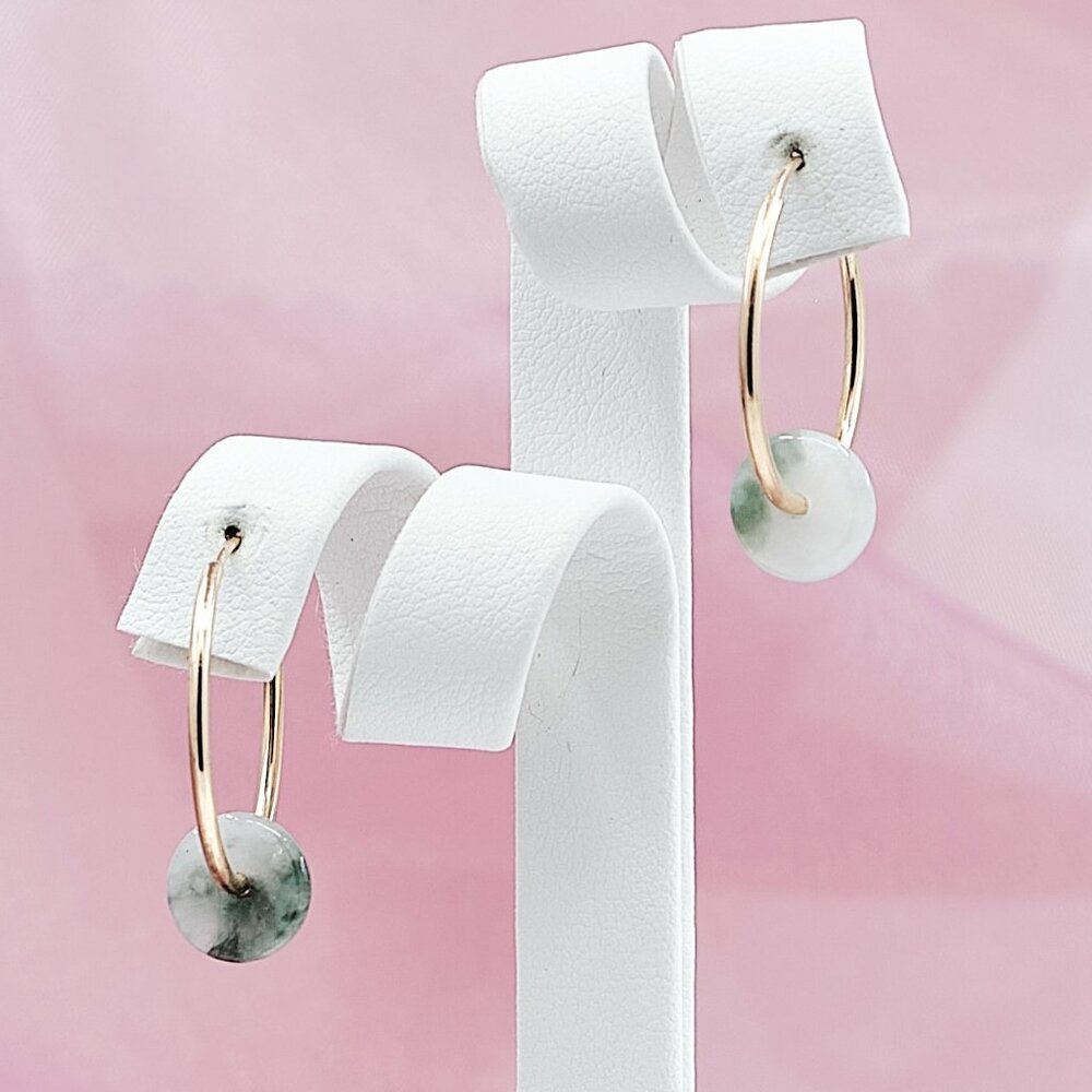 Green Jade Small Hoop Earrings, 14K Gold Filled